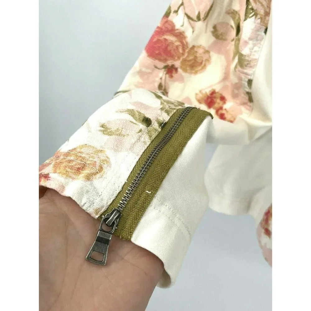 Lane Bryant Plus Size 20 Floral Moto Jacket Full Zip Pockets Ivory‎ Green
